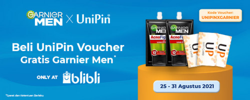 Beli UniPin Voucher gratis Produk Garnier Men di Blibli